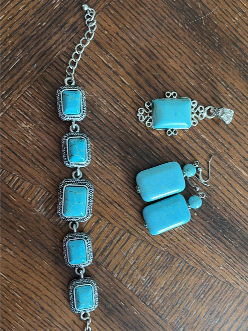 Turquoise-Style Silver Link Bracelet - Women's Fashion Jewelry lot of 4